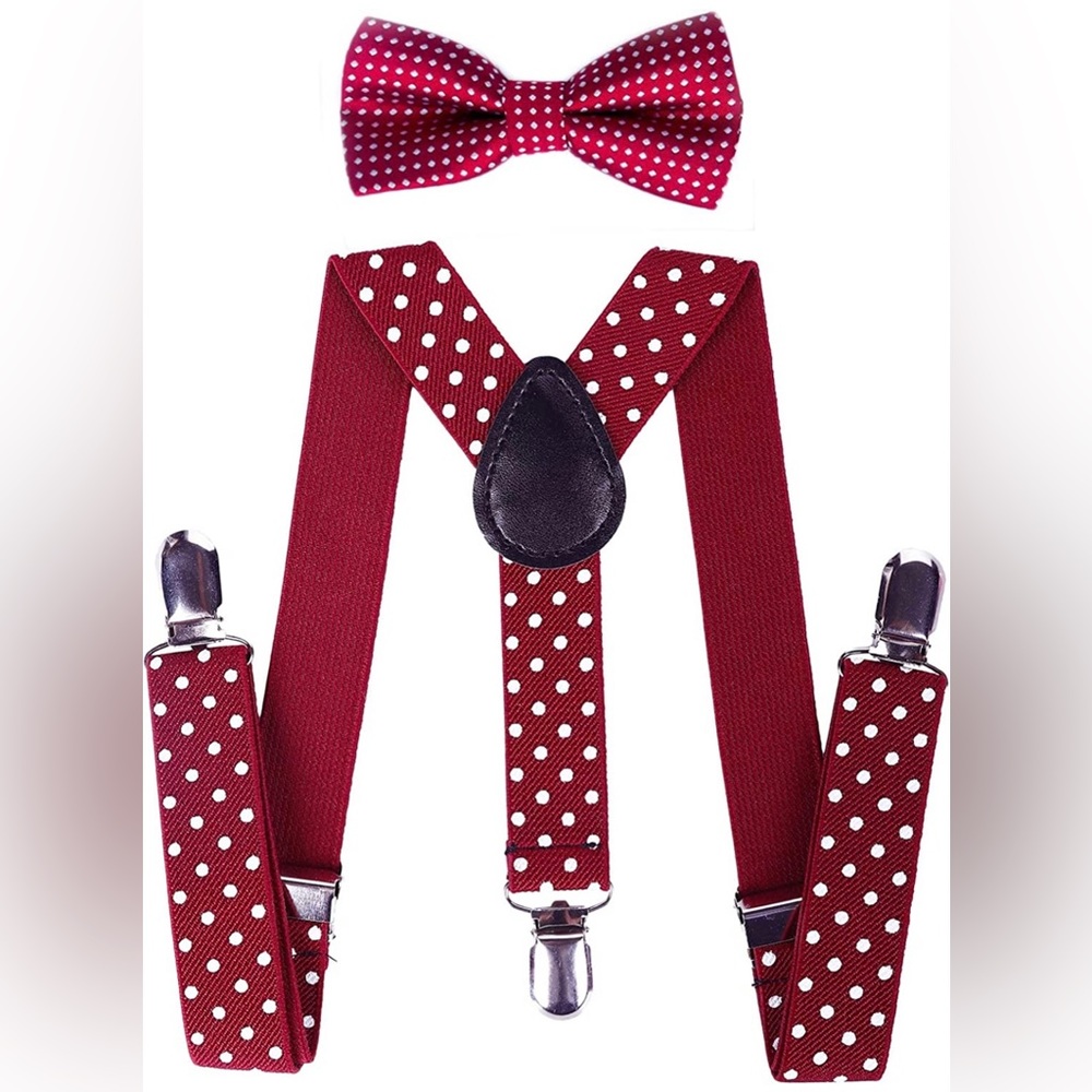 - ✨RED MAROON POLKA DOT BOYS | KIDS SUSPENDER & BOW TIE SET - *NWT* ✨